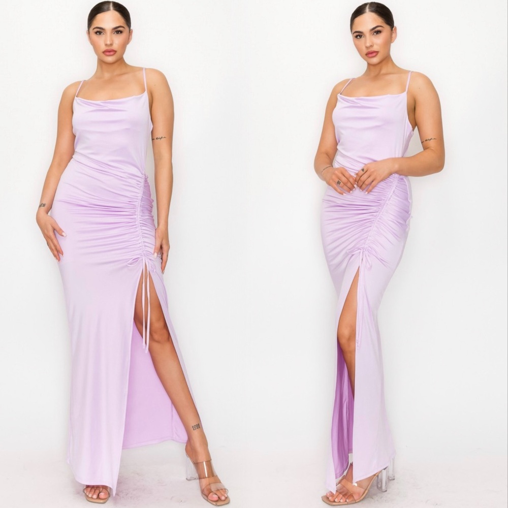 Lavender cowl neckline maxi dress